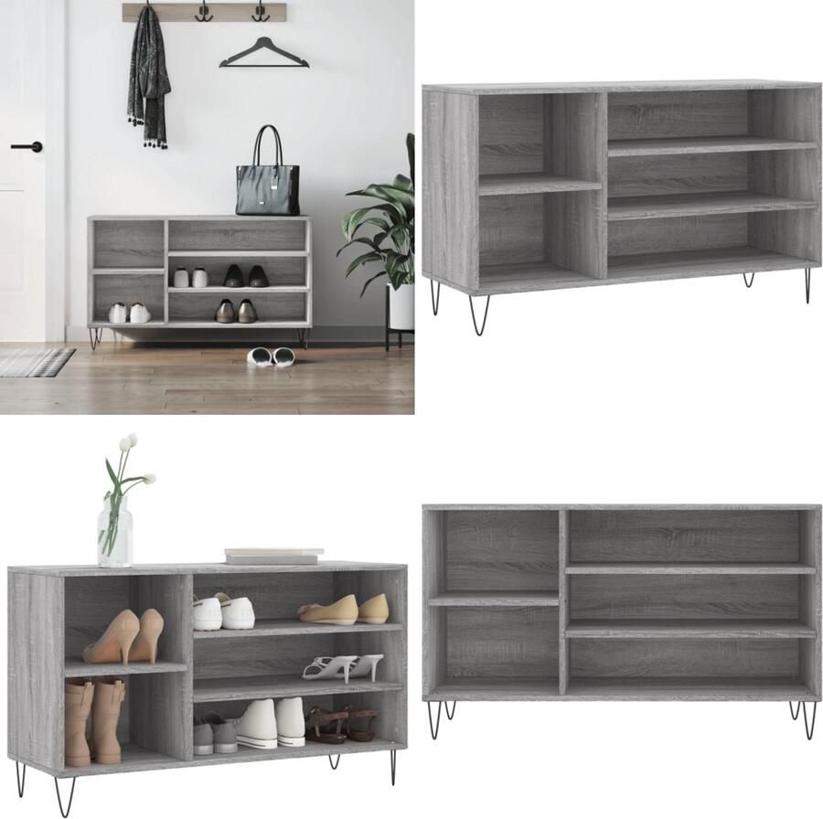 VidaXL Schoenenkast 102x36x60 cm bewerkt hout sonoma grijs Schoenenrek Schoenenrekken Opbergrek Voor Schoenen Schoenenstellage