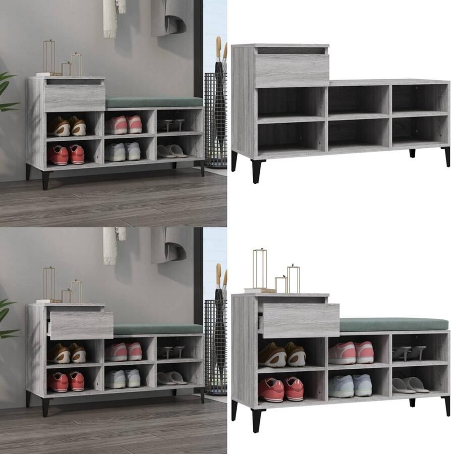 VidaXL Schoenenkast 102x36x60 cm bewerkt hout sonoma grijs Schoenenrek Schoenenrekken Opbergrek Voor Schoenen Schoenenstellage