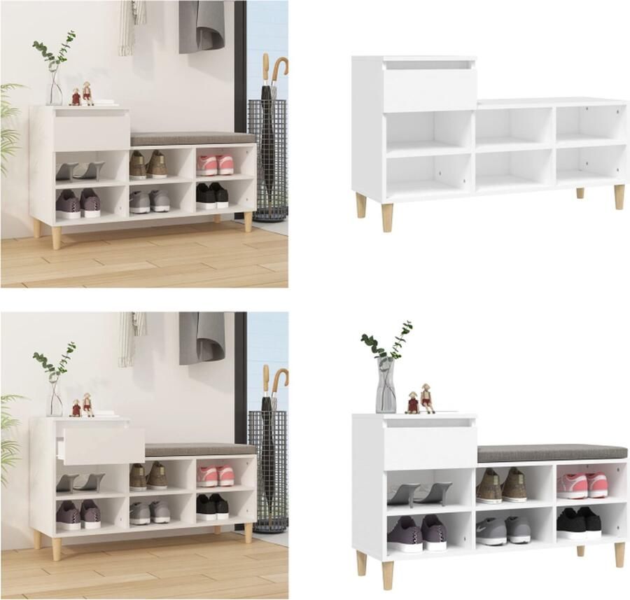 VidaXL Schoenenkast 102x36x60 cm bewerkt hout wit Schoenenrek Schoenenrekken Opbergrek Voor Schoenen Schoenenstellage
