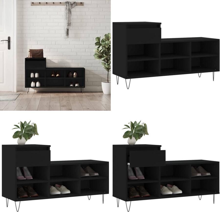 VidaXL -Schoenenkast-102x36x60-cm-bewerkt-hout-zwart - Foto 3