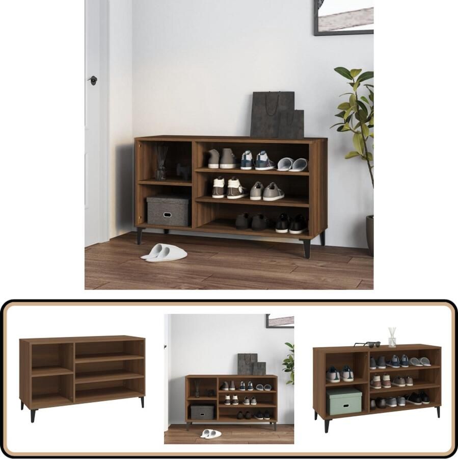 VidaXL Schoenenkast 102x36x60 cm bruin eiken Schoenenkast Houten Schoenenkast Bruine Schoenenkast Entree Kast Bergruimte Organisatie Schoenuitlegers