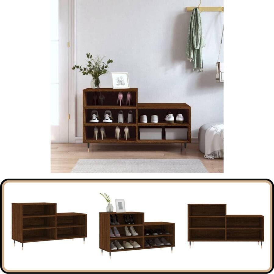 VidaXL Schoenenkast 102x36x60 cm Bruin Eiken Schoenenkast Schoenuitlegers Bergruimte Kastje Houten Kast