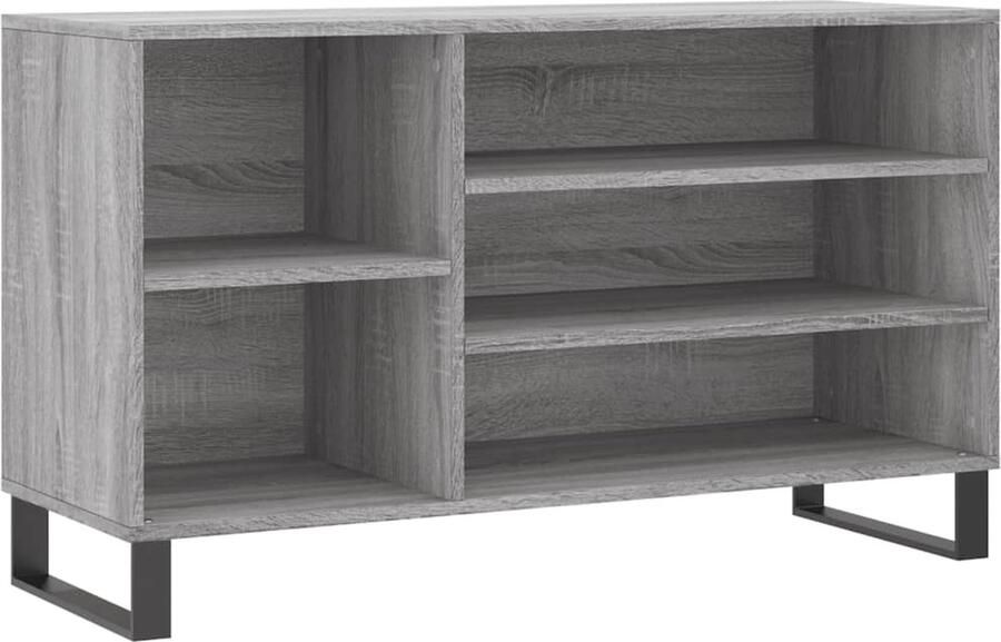 The Living Store Schoenenkast Grijs Sonoma Eiken 102x36x60 cm Bewerkt hout en metaal Schoenenkast Schoenuitlegers Bergruimte Houten Schoenenkast Grijze Schoenenkast - Foto 5