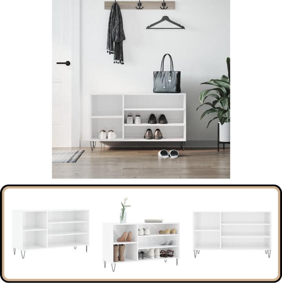 VidaXL Schoenenkast 102x36x60 cm Hoogglans Wit Schoenenkast Houten Schoenenkast Witte Schoenenkast Opbergkast Entree Kast Hal Kast Slaapkamer Kast
