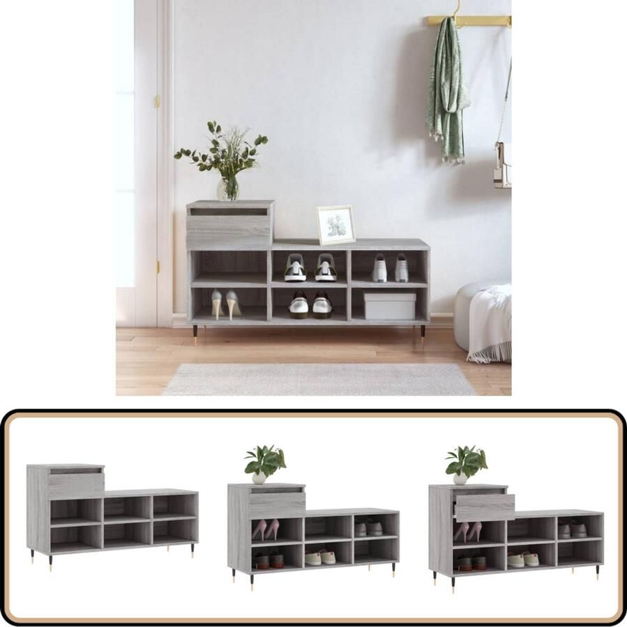 VidaXL Schoenenkast 102x36x60 cm Sonoma Grijs Schoenenkast Schoenen Rek Schoenuitlegger Bergruimte Kastje Opslag Organisatie Entreehal Slaapkamer Woonkamer