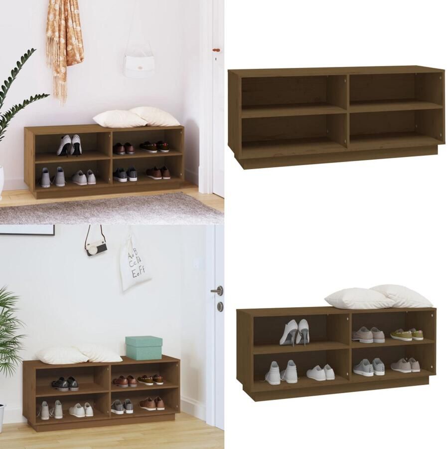 VidaXL Schoenenkast 110x34x45 cm massief grenenhout honingbruin Schoenenkast Schoenenkasten Houten Schoenenkast Halkast