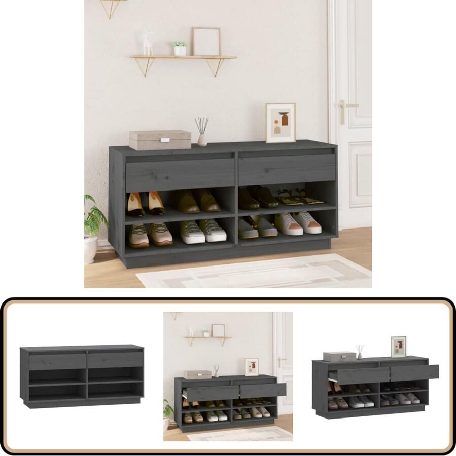 VidaXL Schoenenkast 110x34x52 cm Grenenhout Grijs Schoenenkast Schoenuitlegger Schoenen Rek Houten Schoenenkast Grijze Schoenenkast Grenenhout Kast