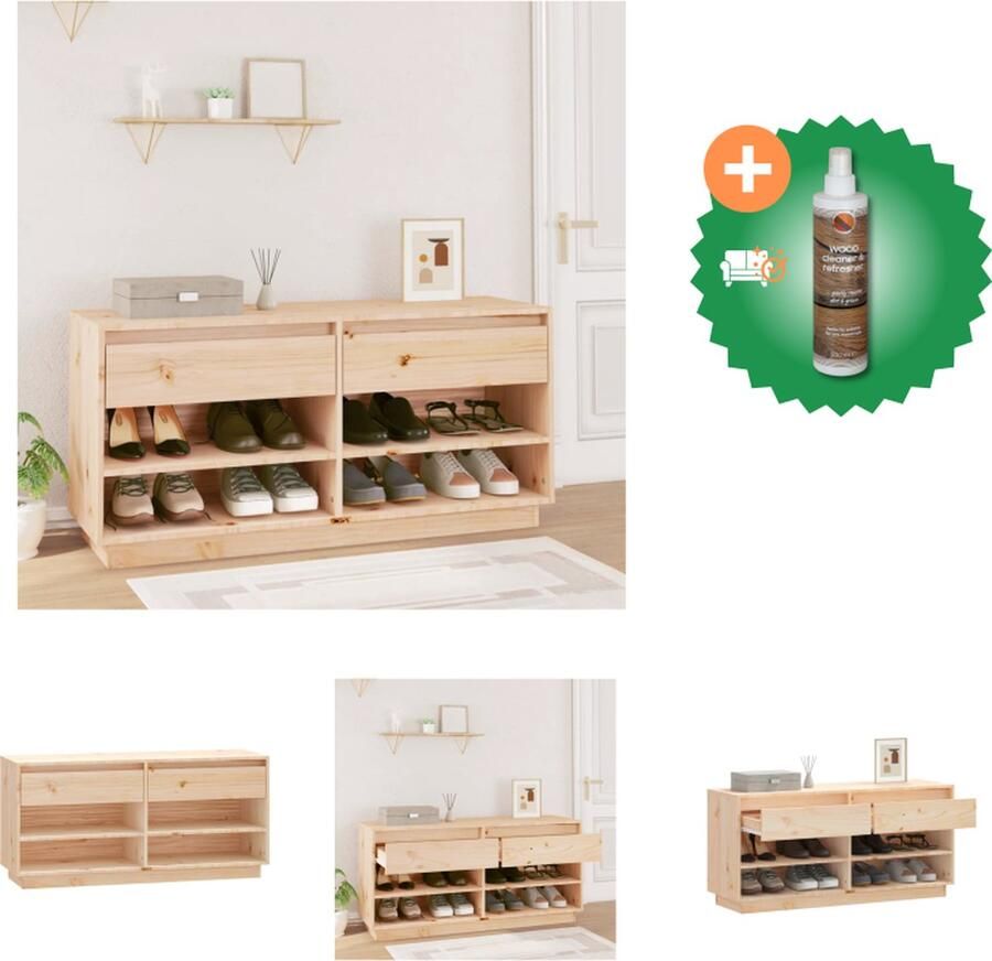 VidaXL Schoenenkast 110x34x52 cm massief grenenhout Schoenenkast Inclusief Houtreiniger en verfrisser