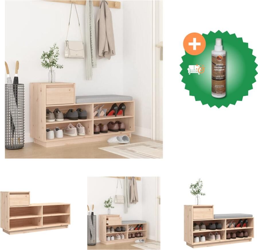 VidaXL Schoenenkast 110x34x61 cm massief grenenhout Schoenenkast Inclusief Houtreiniger en verfrisser