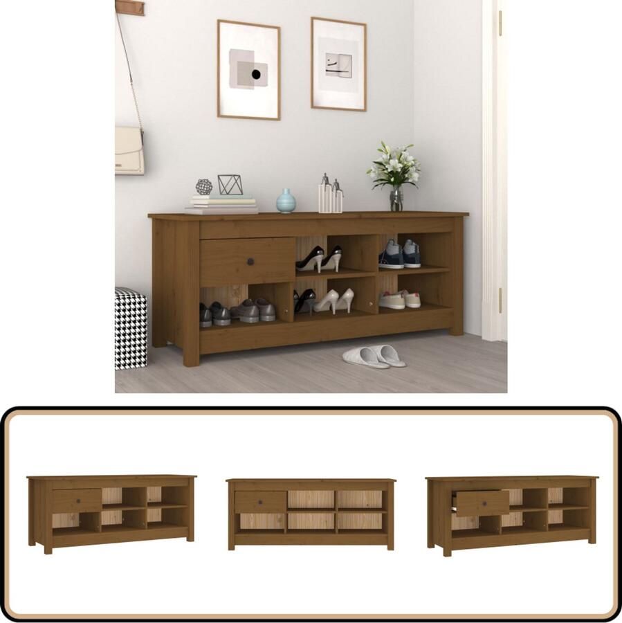 VidaXL Schoenenkast 110x38x45 5 cm Grenenhout Honingbruin Schoenenkast Houten Kast Schoenen Rek Grenoble Hout Bruine Meubels Interieur Design Opbergmeubel Entree Organisatie Living Accessoires Woonaccessoires