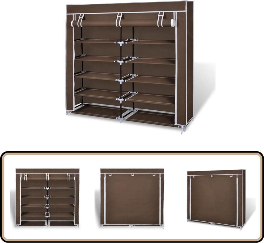 VidaXL Schoenenkast 115x28x110 cm Bruin Met hoes Schoenenkast Schoenen Kast Bruine Schoenenkast Kledingopslag Organisatie