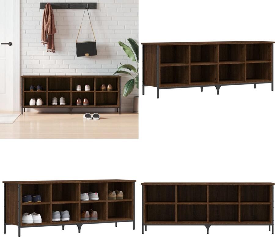 VidaXL Schoenenkast 131x35x50 cm bewerkt hout bruin eikenkleur Schoenenkast Schoenenkasten Opbergkast Kast