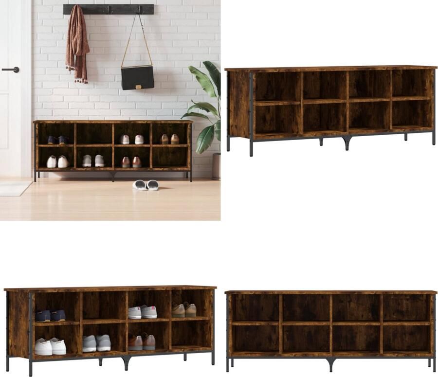 VidaXL Schoenenkast 131x35x50 cm bewerkt hout gerookt eikenkleurig Schoenenkast Schoenenkasten Opbergkast Kast