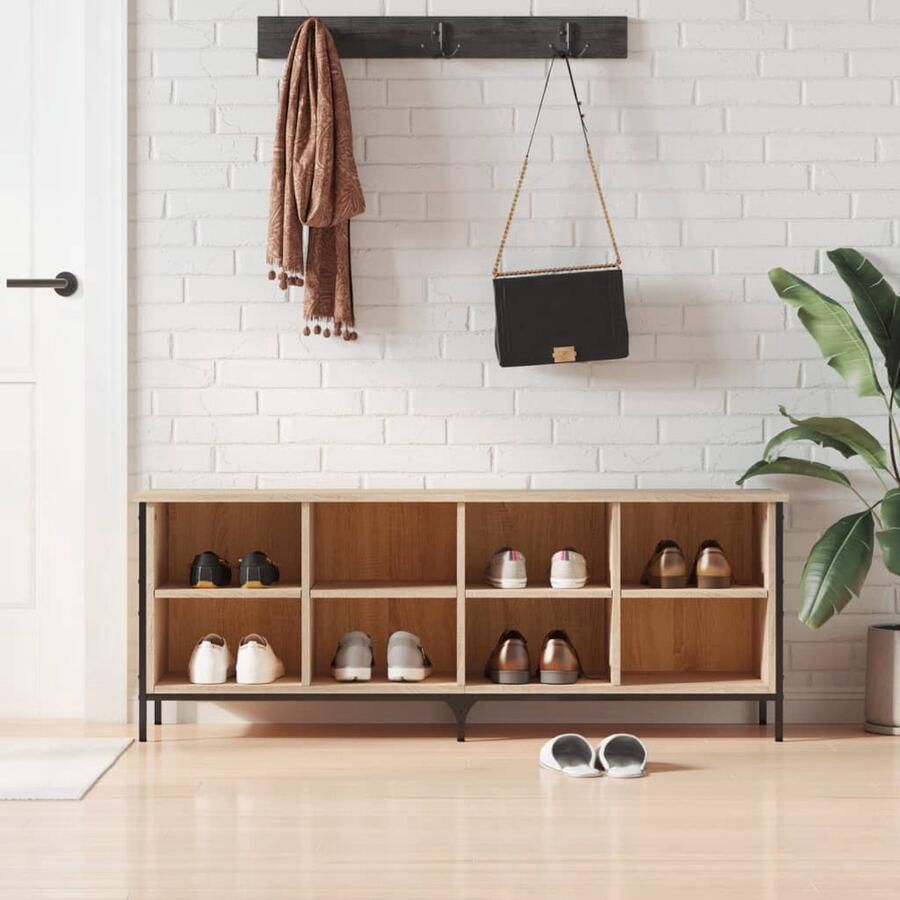 VidaXL Schoenenkast 131x35x50 cm bewerkt hout sonoma eikenkleurig Schoenenkast Schoenenkasten Opbergkast Kast