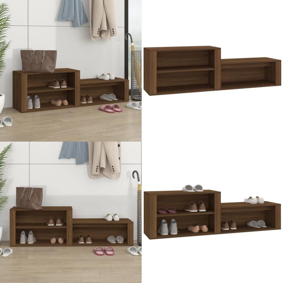 VidaXL Schoenenkast 150x35x45 cm bewerkt hout bruineikenkleurig Schoenenrek Schoenenrekken Opbergrek Voor Schoenen Schoenenstellage
