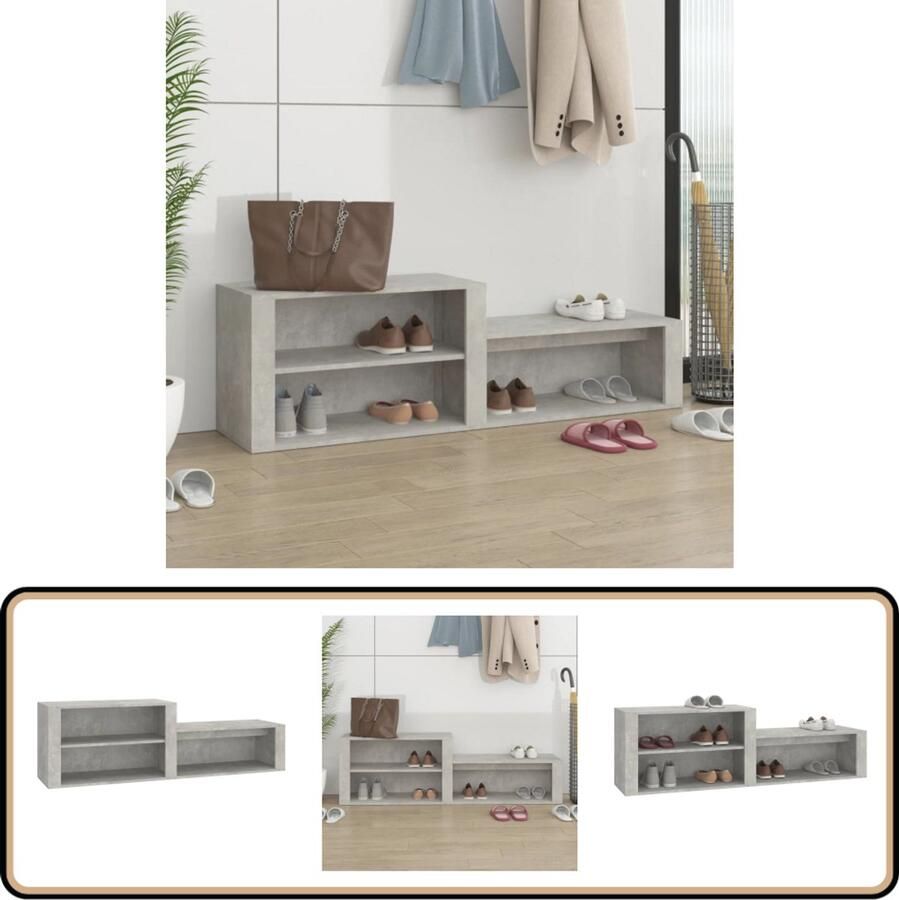 VidaXL Schoenenkast 150x35x45 cm Bewerkt hout Grijs Schoenenkast Schoenuitleg Bergruimte Entree Kast Houten Schoenenkast