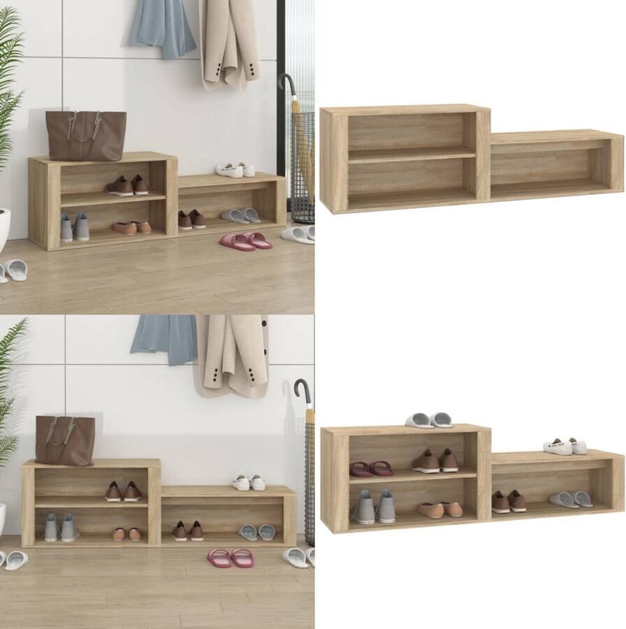 VidaXL Schoenenkast 150x35x45 cm bewerkt hout sonoma eikenkleurig Schoenenrek Schoenenrekken Opbergrek Voor Schoenen Schoenenstellage