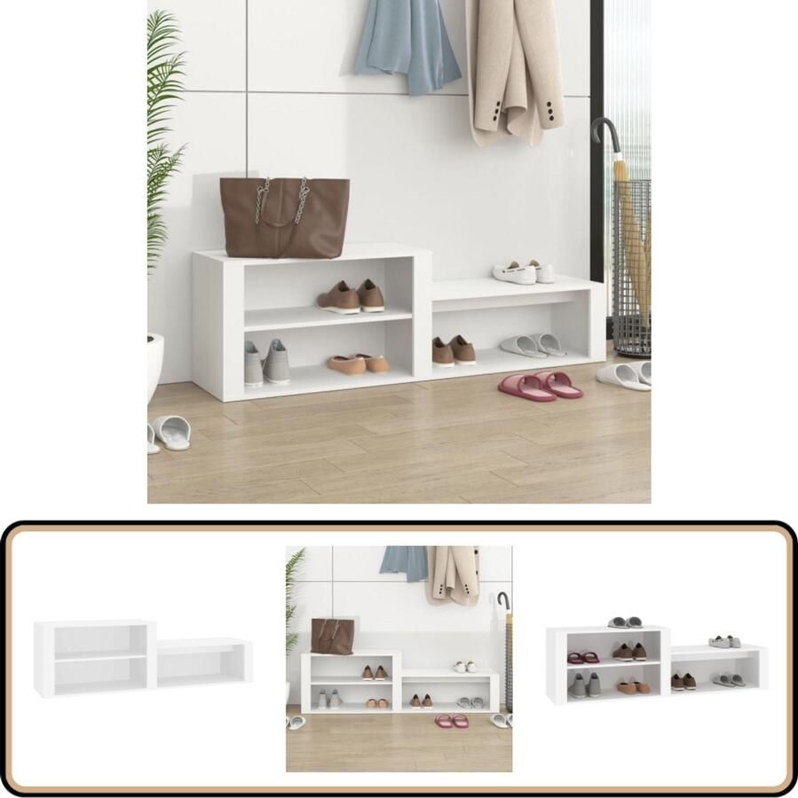 VidaXL Schoenenkast 150x35x45 cm Bewerkt hout Wit Schoenenkast Schoenuitleg Bergruimte Kastje Interieurdecoratie Houten Meubels Witte Meubelstukken Opslagruimte Entreeorganisatie Stijlvolle Kast Modern Design