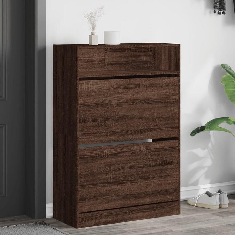 VidaXL Schoenenkast 2 klaplades Bruin eiken 80x34x116 cm Schoenenkast Kast Bergruimte Houten Kast Schoenuitlegger Organisatie Compact Klein Formaat Stijlvol Design Bruine Kleur - Foto 2