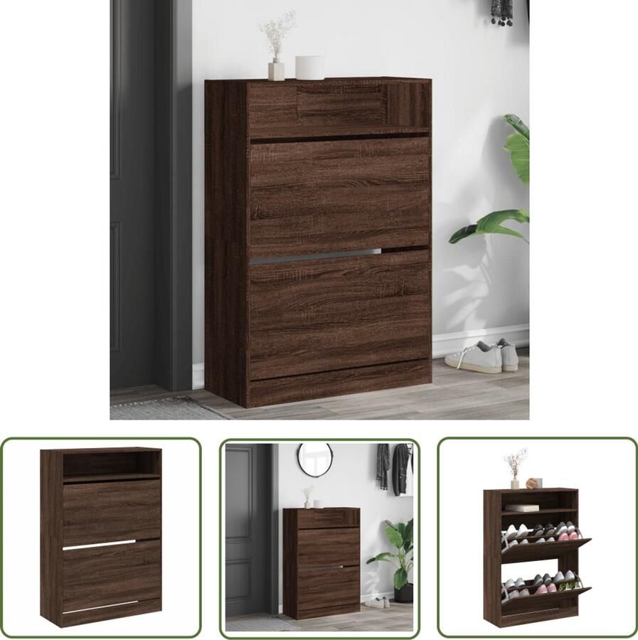 VidaXL Schoenenkast 2 klaplades Bruin eiken 80x34x116 cm Schoenenkast Kast Bergruimte Houten Kast Schoenuitlegger Organisatie Compact Klein Formaat Stijlvol Design Bruine Kleur