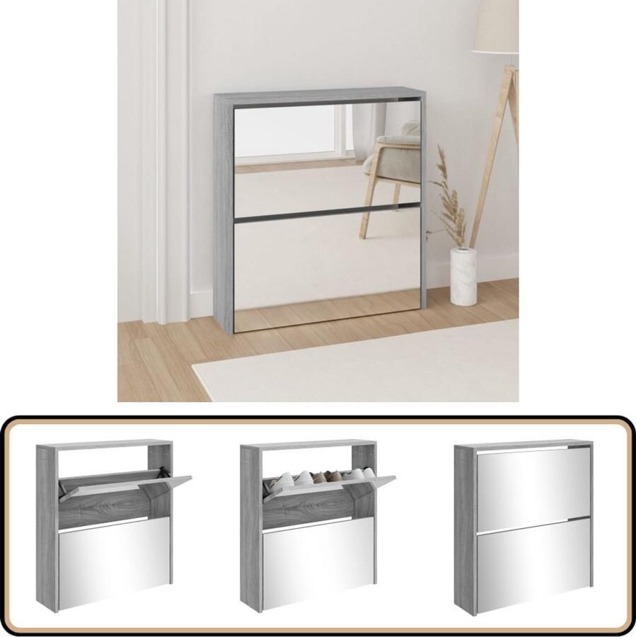 VidaXL Schoenenkast 2-laags Grijs Sonoma Eiken Schoenenkast Schoenen Rek Bergruimte Kastje Entreemeubilair