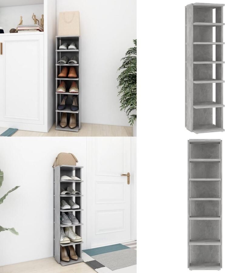 VidaXL Schoenenkast 27 5x27x102 cm bewerkt hout betongrijs Schoenrek Schoenrekken Schoenenrek Schoenenrekken