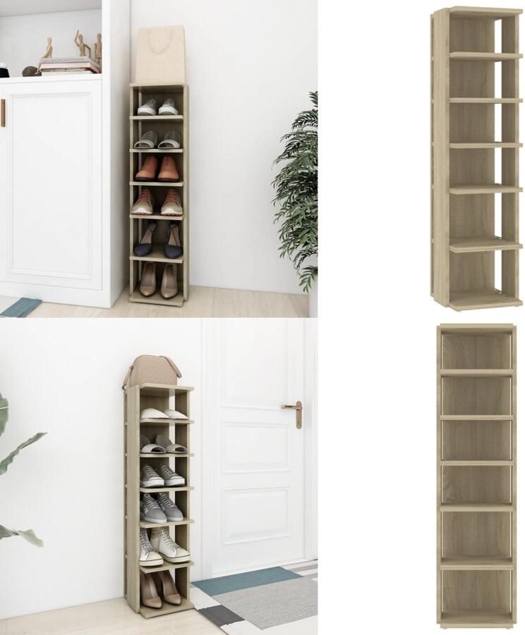 VidaXL Schoenenkast 27 5x27x102 cm bewerkt hout sonoma eikenkleurig Schoenrek Schoenrekken Schoenenrek Schoenenrekken