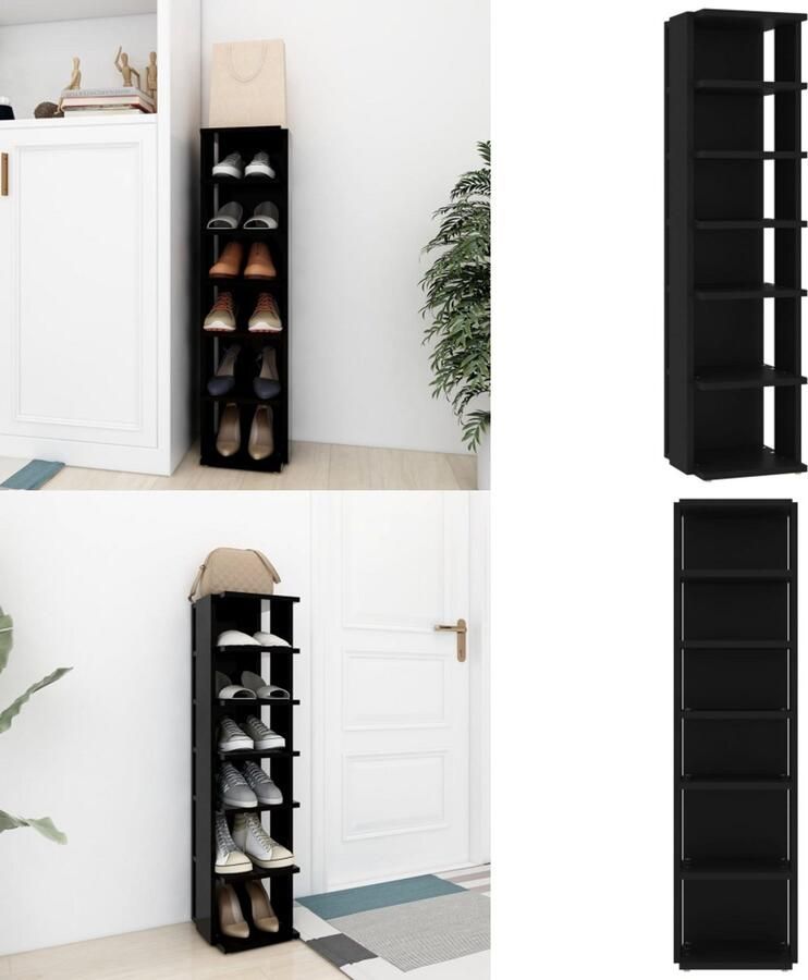 VidaXL Schoenenkast 27 5x27x102 cm bewerkt hout zwart Schoenrek Schoenrekken Schoenenrek Schoenenrekken