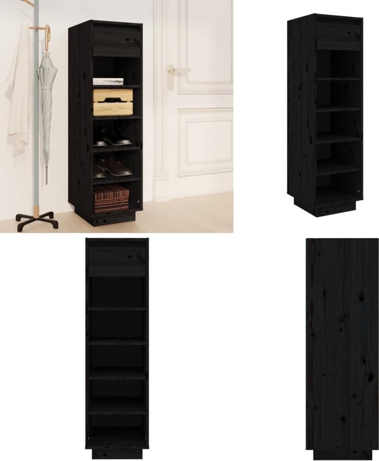 VidaXL Schoenenkast 30x34x105 cm massief grenenhout zwart Schoenenkast Schoenenkasten Schoenenrek Opbergkast