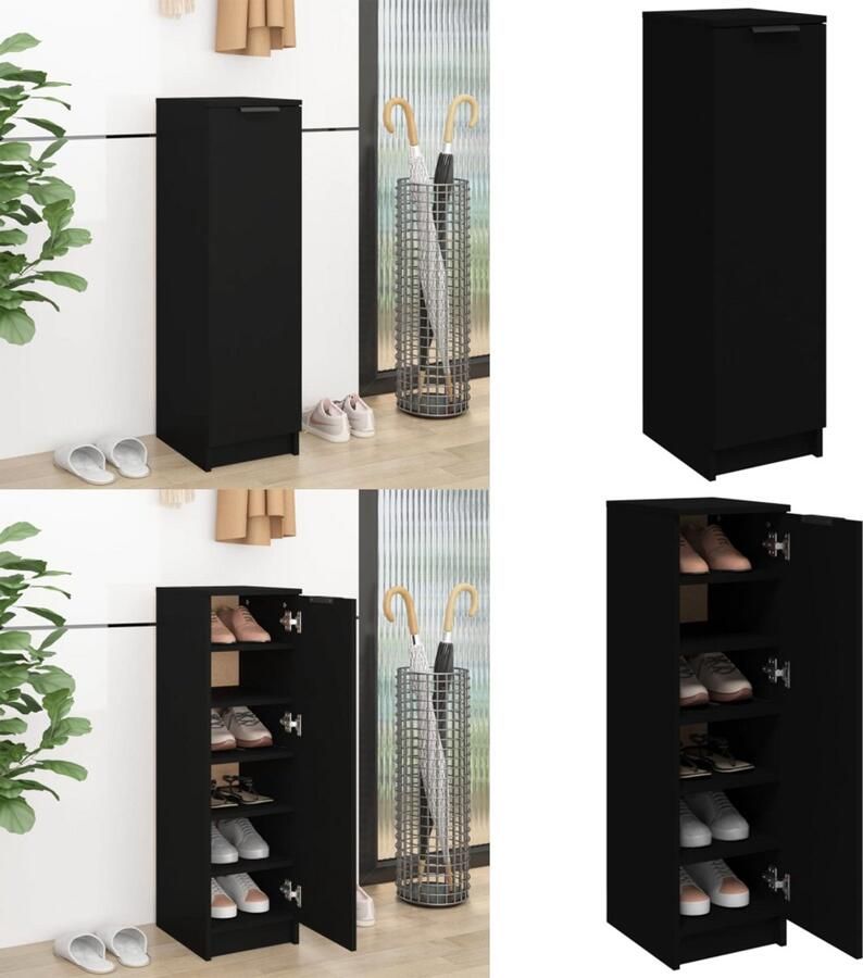 VidaXL Schoenenkast 30x35x100 cm bewerkt hout zwart Schoenenkast Schoenenkasten Schoenenopberger Schoenen Kast