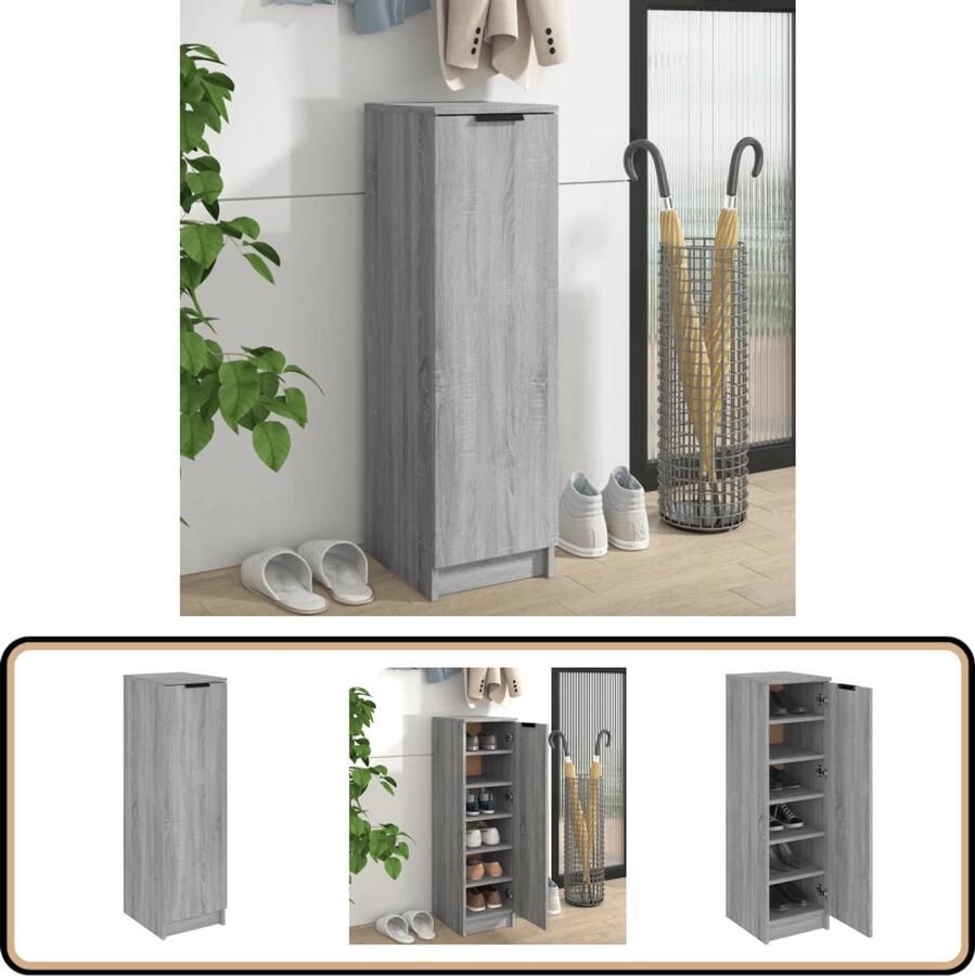 VidaXL Schoenenkast 30x35x100 cm Grijs Sonoma Eiken Schoenenkast Schoenen Rek Bergruimte Houten Kast Grijze Kast Sonoma Eiken