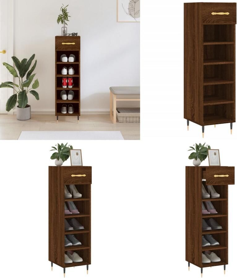 VidaXL Schoenenkast 30x35x105 cm bewerkt hout bruin eikenkleur Schoenenkast Schoenenkasten Schoenenrek Schoenen Kast