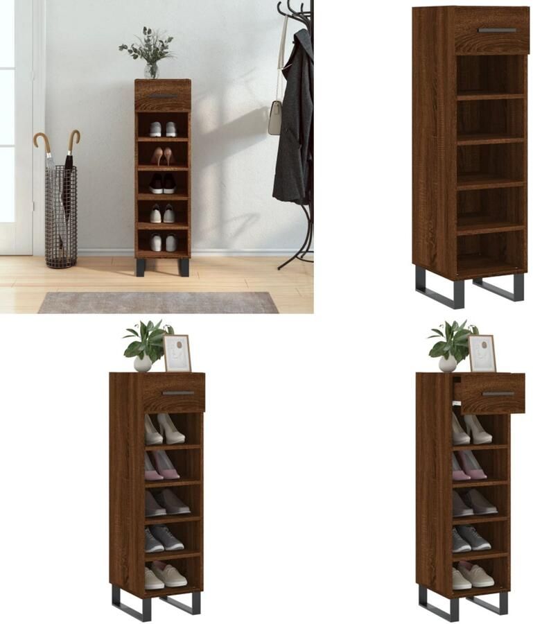 VidaXL Schoenenkast 30x35x105 cm bewerkt hout bruin eikenkleur Schoenenrek Schoenenrekken Opbergrek Voor Schoenen Schoenenkast