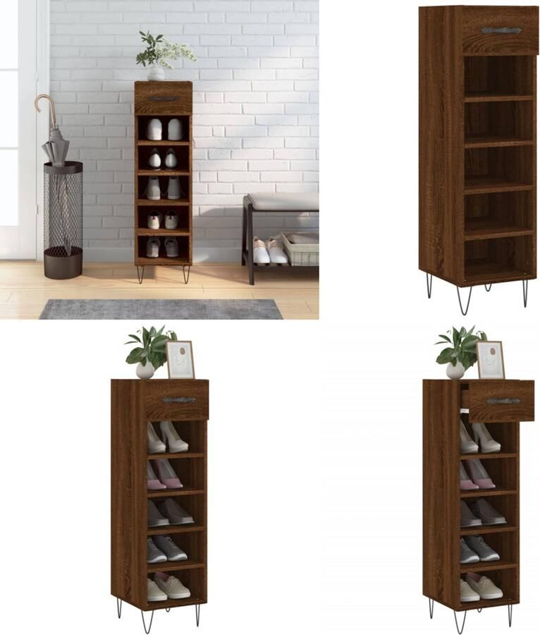 VidaXL Schoenenkast 30x35x105 cm bewerkt hout bruin eikenkleur Schoenenrek Schoenenrekken Opbergrek Voor Schoenen Schoenenkast