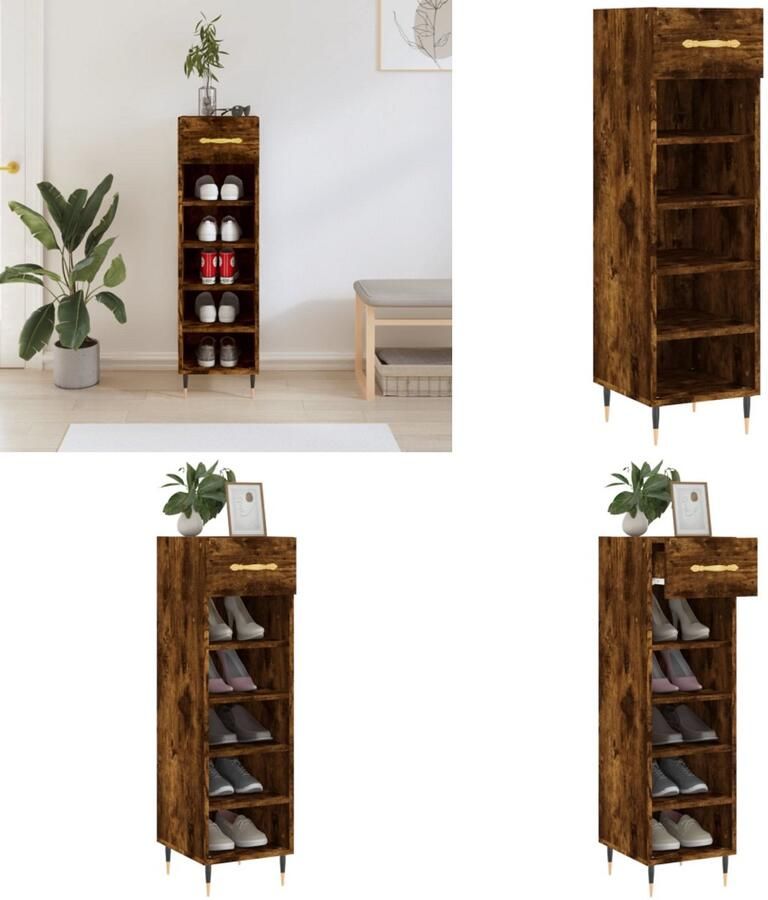 VidaXL Schoenenkast 30x35x105 cm bewerkt hout gerookt eikenkleurig Schoenenkast Schoenenkasten Schoenenrek Schoenen Kast