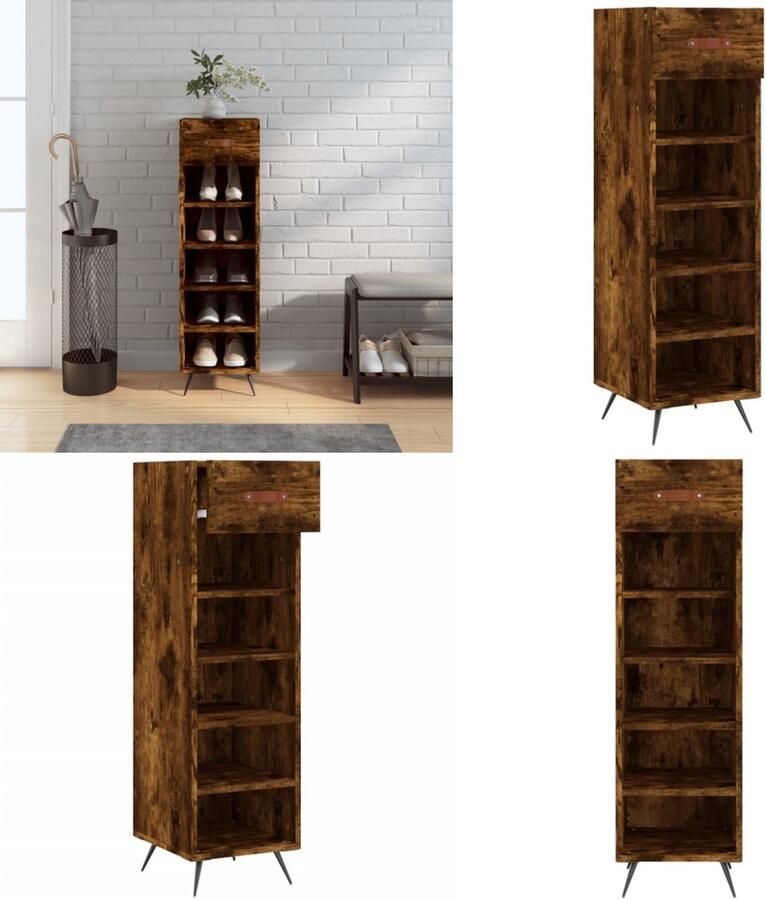 VidaXL Schoenenkast 30x35x105 cm bewerkt hout gerookt eikenkleurig Schoenenkast Schoenenkasten Schoenenrek Schoenen Kast