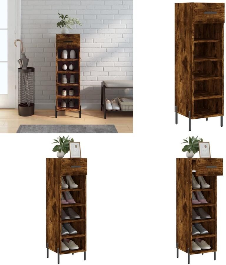 VidaXL Schoenenkast 30x35x105 cm bewerkt hout gerookt eikenkleurig Schoenenrek Schoenenrekken Opbergrek Voor Schoenen Schoenenkast