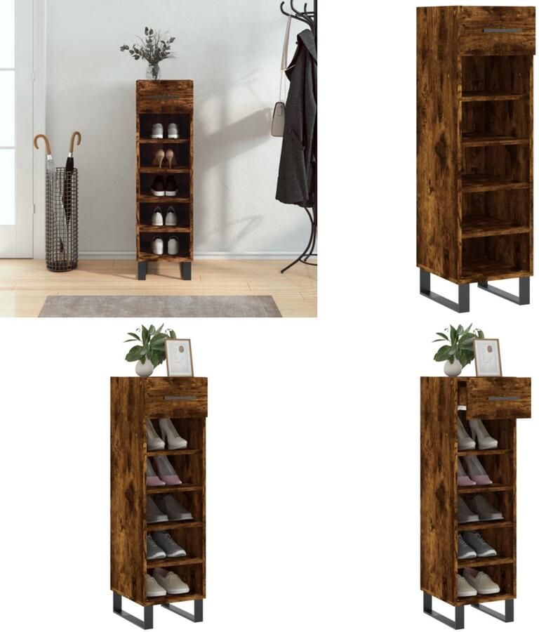 VidaXL Schoenenkast 30x35x105 cm bewerkt hout gerookt eikenkleurig Schoenenrek Schoenenrekken Opbergrek Voor Schoenen Schoenenkast