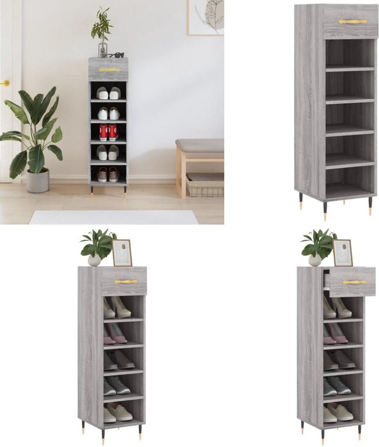 VidaXL Schoenenkast 30x35x105 cm bewerkt hout grijs sonoma eikenkleur Schoenenkast Schoenenkasten Schoenenrek Schoenen Kast