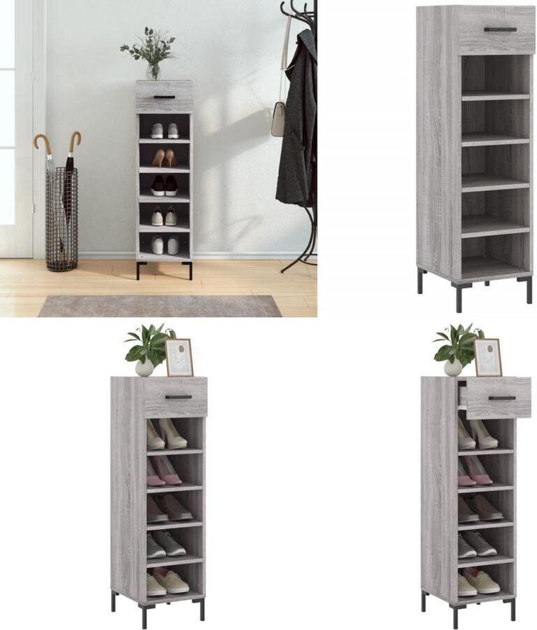 VidaXL Schoenenkast 30x35x105 cm bewerkt hout grijs sonoma eikenkleur Schoenenrek Schoenenrekken Opbergrek Voor Schoenen Schoenenkast
