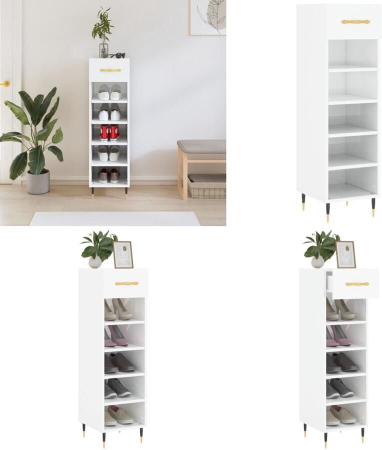 VidaXL Schoenenkast 30x35x105 cm bewerkt hout hoogglans wit Schoenenkast Schoenenkasten Schoenenrek Schoenen Kast
