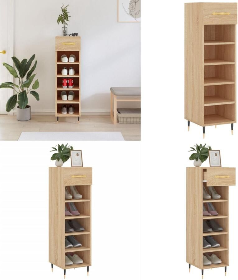VidaXL Schoenenkast 30x35x105 cm bewerkt hout sonoma eikenkleurig Schoenenkast Schoenenkasten Schoenenrek Schoenen Kast