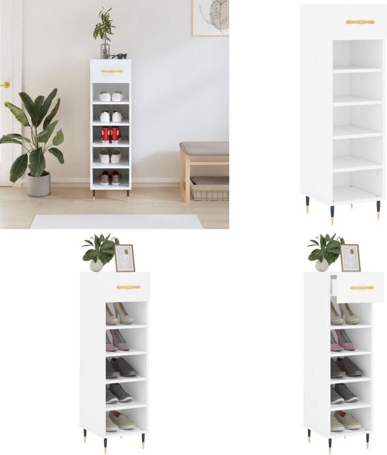 VidaXL Schoenenkast 30x35x105 cm bewerkt hout wit Schoenenkast Schoenenkasten Schoenenrek Schoenen Kast