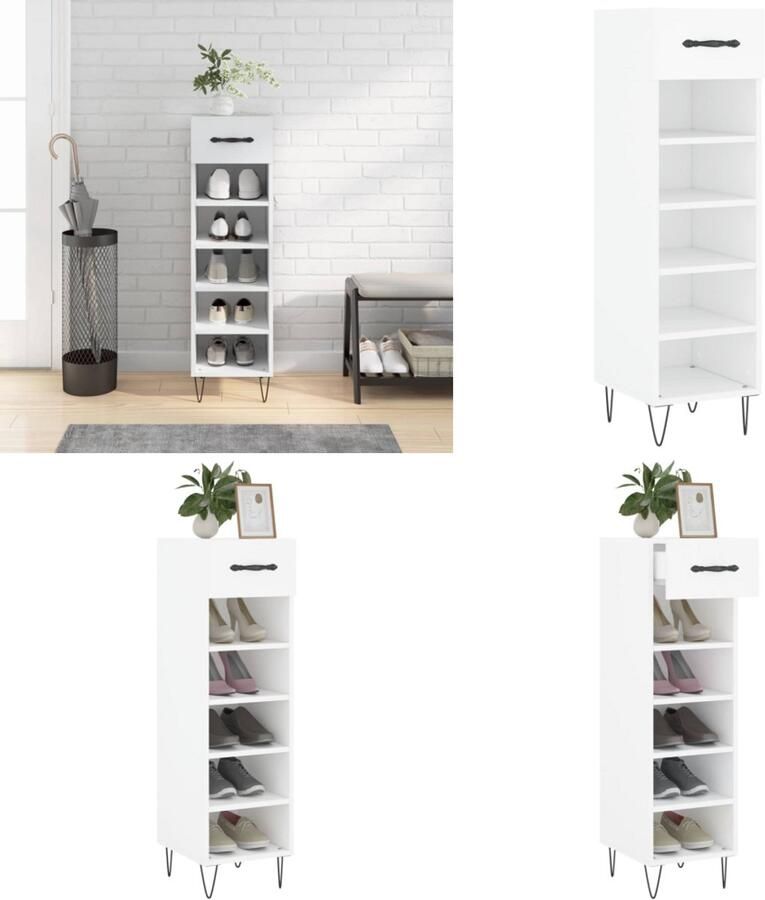 VidaXL Schoenenkast 30x35x105 cm bewerkt hout wit Schoenenrek Schoenenrekken Opbergrek Voor Schoenen Schoenenkast - Foto 2