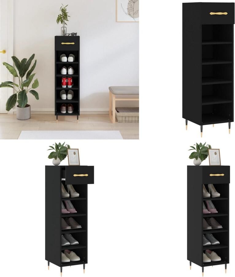 VidaXL Schoenenkast 30x35x105 cm bewerkt hout zwart Schoenenkast Schoenenkasten Schoenenrek Schoenen Kast