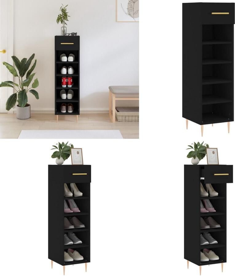 VidaXL Schoenenkast 30x35x105 cm bewerkt hout zwart Schoenenrek Schoenenrekken Opbergrek Voor Schoenen Schoenenkast