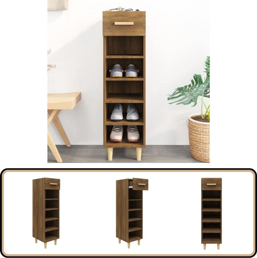 VidaXL Schoenenkast 30x35x105 cm Bruineiken Schoenenkast Schoenenrek Schoenenopbergt Kastje Bergruimte Houten Kast Bruine Eiken