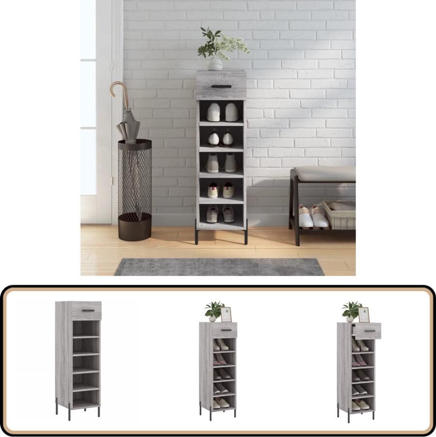 VidaXL Schoenenkast 30x35x105 cm Grijs Sonoma Eiken Schoenenkast Grijze Schoenenkast Houten Schoenenkast Schoenenopbergers Schoenuitlegger Entreemeubilair Bergruimte