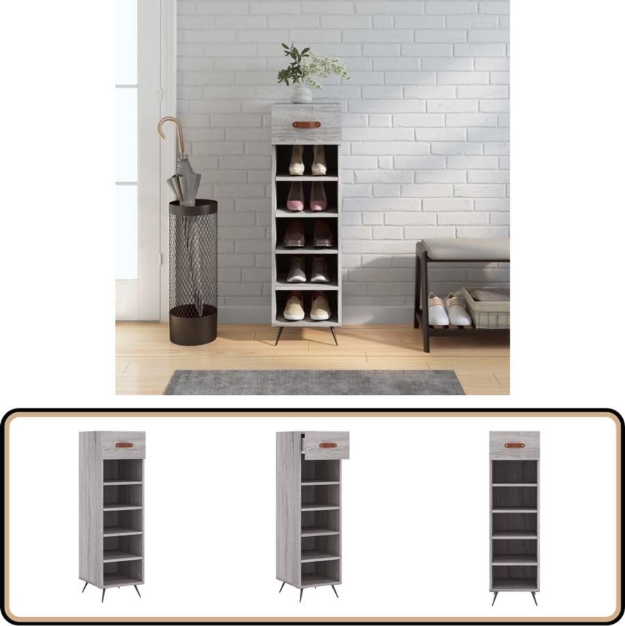 VidaXL Schoenenkast 30x35x105 cm Grijs Sonoma Eiken Schoenenkast Schoenenopbergers Grijze Schoenenkast Houten Schoenenkast Vintage Schoenenkast Industrieel Meubilair Kasten