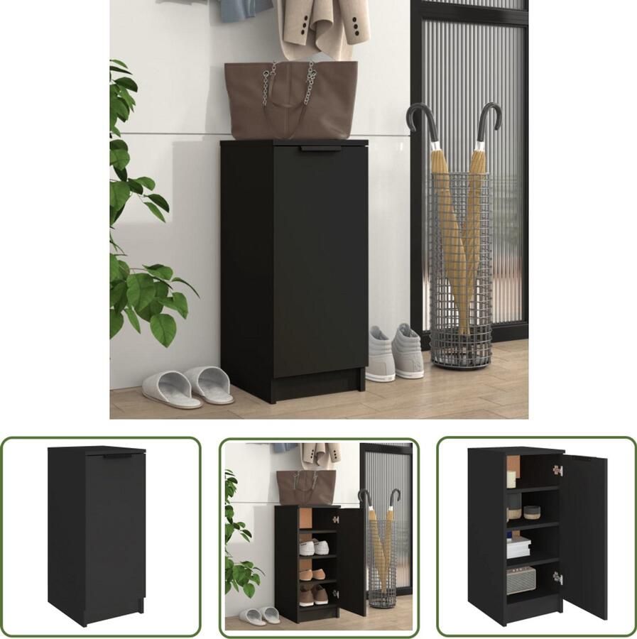 VidaXL Schoenenkast Bewerkt Hout Zwart 70 cm Schoenenkast Houten Schoenenkast Zwarte Schoenenkast Kast Bergruimte - Foto 2
